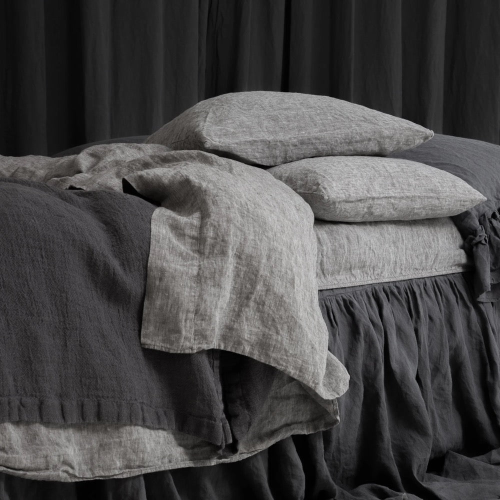 LINEN SHEETS SET of 4 pieces. France linen top sheet, fitted sheet and two pillowcases.