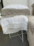 Linen pillowcase with french LACE standard , queen , king , euro sham , body pillow size. Bed