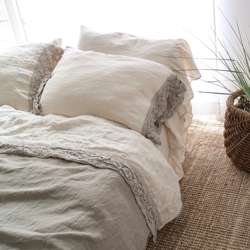 LINEN SHEET with french LACE . Linen upper sheet with french lace