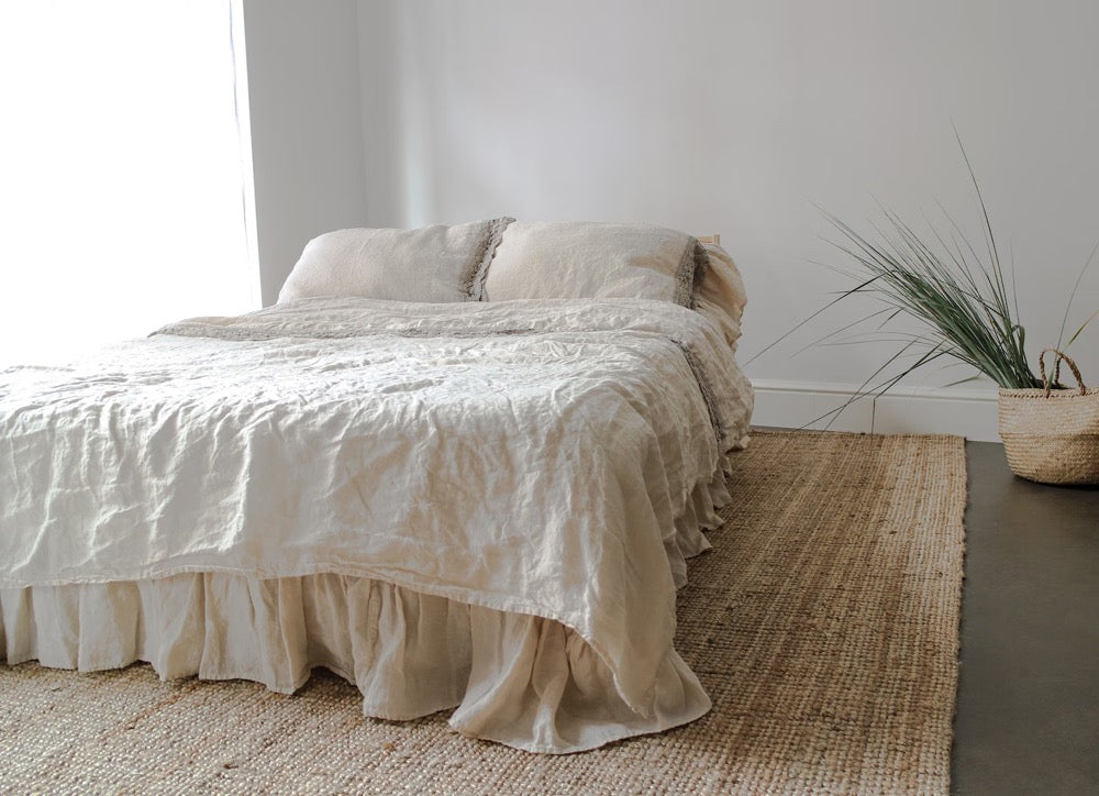 LINEN SHEET with french LACE . Linen upper sheet with french lace