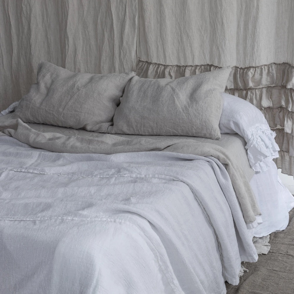 LINEN SHEETS SET of 4 pieces. France linen top sheet, fitted sheet and two pillowcases.